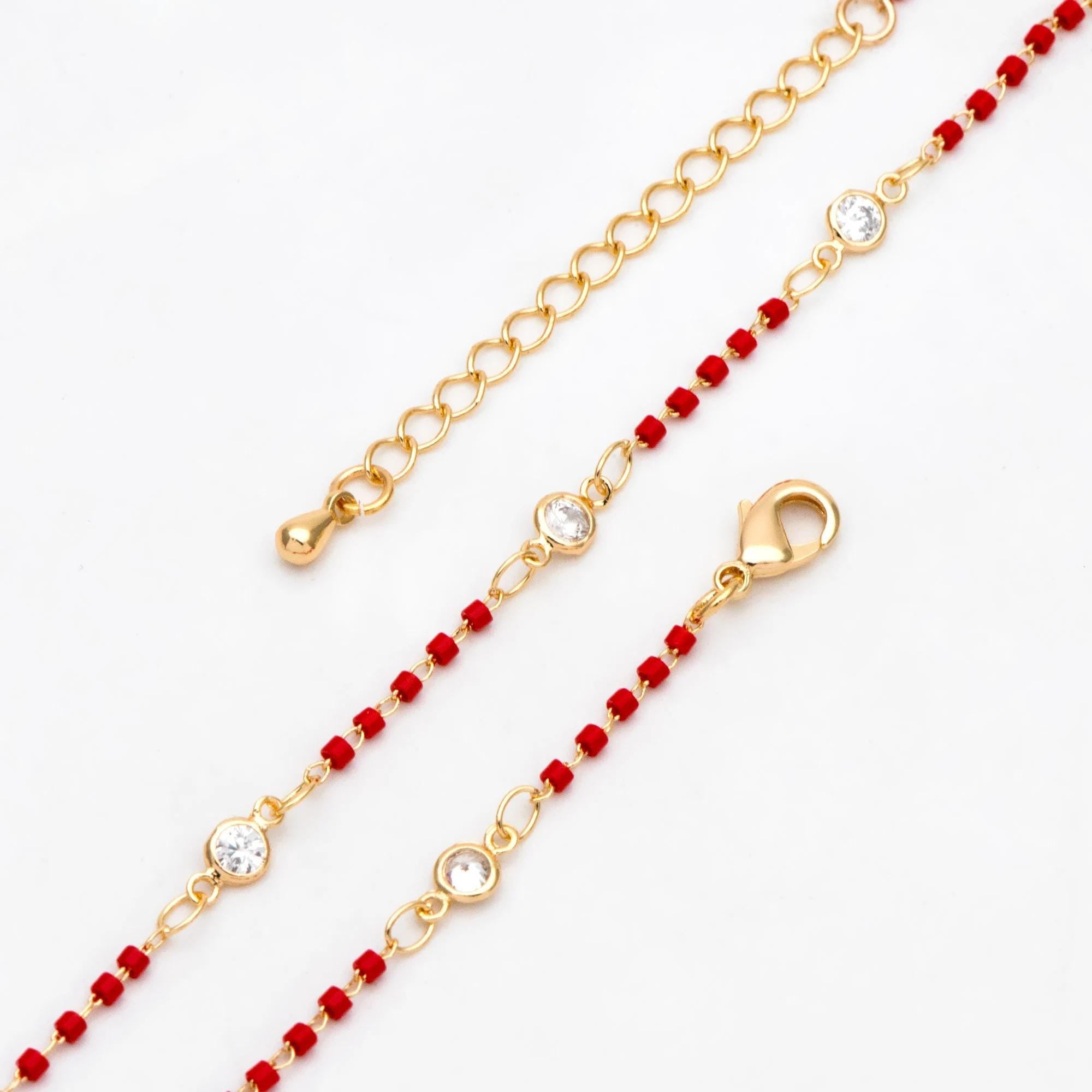 Black/ White/ Red Miyuki Seed Bead Chain Bracelet/ Anklet/ Necklace with Extender, Adjustable Jewelry Set, Ready to Wear (#LK-437)